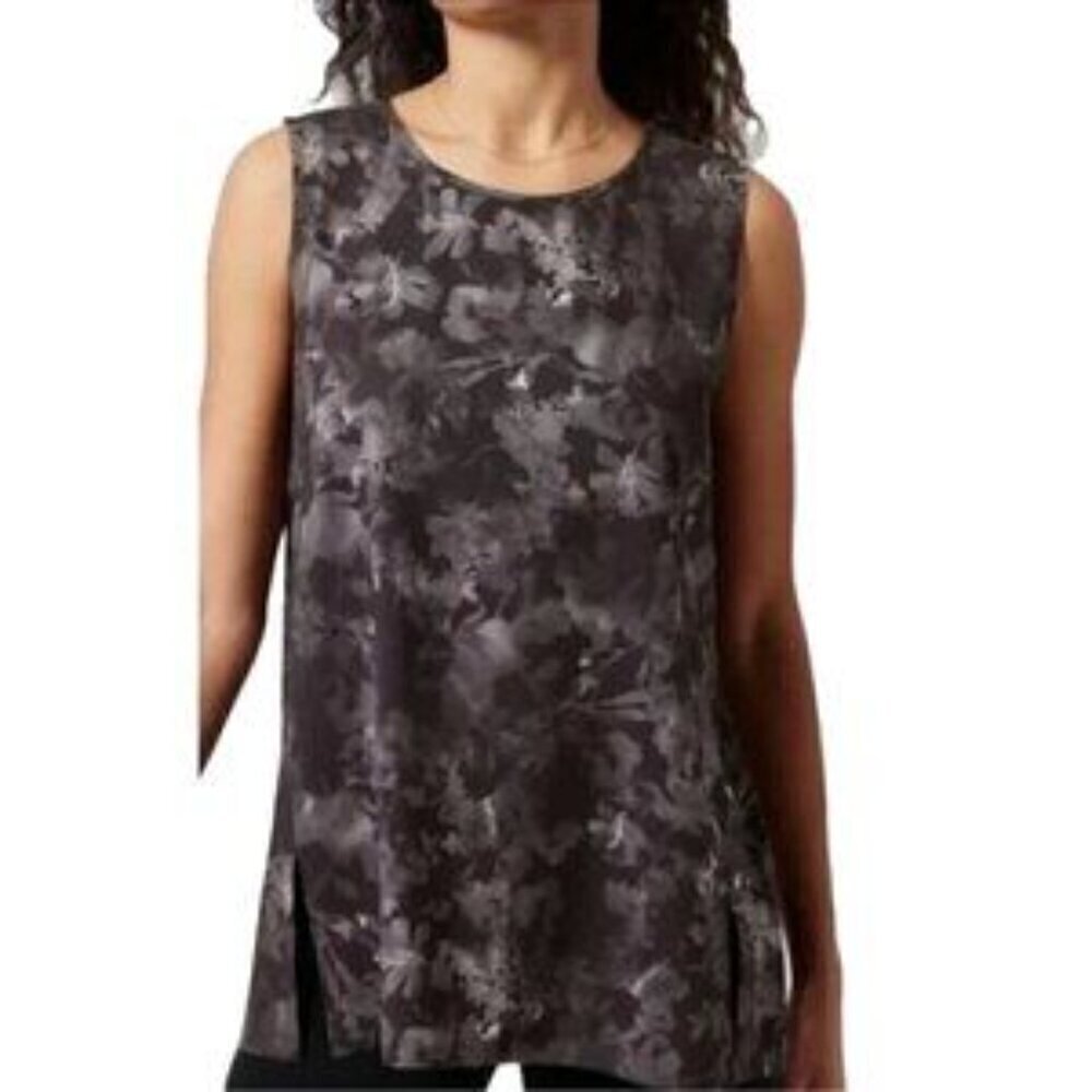 Athleta Women's Medium Zephyr Refined Tank Top Black Lumen Floral Activewear Gym